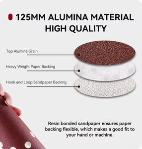 Disques de ponçage 125 mm à 8 trous en papier abrasif pour <span class=keywords><strong>ponceuse</strong></span> orbitale, granulométrie assortie, prix fabricant en gros - Product Image 5