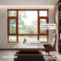 Ventana de Madera de Roble Rojo Norteamericano Estilo Chino HUACAI, Perfil de Aluminio de 1.8 mm, Triple Acristalamiento, Insonorizada, Clásica