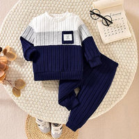 Ensemble de vêtements pour garçon, pull à col rond en coton de printemps, pantalon rayé, 2 pièces, tendance