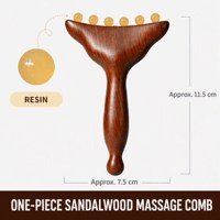 Peigne de massage en bois de santal massif, outil Gua Sha pour les méridiens, 6 billes, pour le visage, le corps, le cou, le cuir chevelu, acupression, peigne de massage portable pour la tête