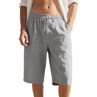 Pantalones Cortos Casuales de Lino con Cordón y Cintura Elástica, de Secado Rápido, Transpirables, de Pierna Recta, Color Liso, para Uso Diario en la Playa