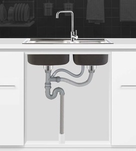 Escurridor de fregadero <span class=keywords><strong>doble</strong></span> de acero inoxidable cromado moderno + PP, filtro antiinsectos, drenaje antibloqueo para cocina y baño - Product Image 2