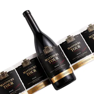 Custom Textured Labels Raised UV Copper Gold Foil Embossed Sticker Label For Wine Bottles