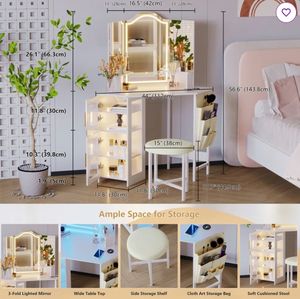 Phoenix Home coiffeuse coin gain de place miroir LED <span class=keywords><strong>table</strong></span> de vanité coiffeuse en bois - Product Image 3