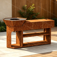 Barbecue d'extérieur en acier à bois avec plancha, rangement pour bûches et cendrier amovible pour jardin, patio et cuisine extérieure