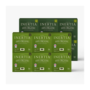 INERTIA 100% Almohadillas de algodón orgánico-La perfección-Absorbencia pesada (12 recuentos) Almohadilla orgánica suave para la protección diaria - Product Image 1