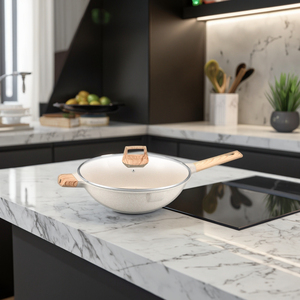 Sartén <span class=keywords><strong>Wok</strong></span> de vidrio de aluminio Revestimiento antiadherente con mango de baquelita doble para sartén de estufa de gas y inducción - Product Image 6