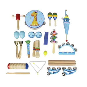 Kit de instrumentos de percussão musical, instrumentos de percussão para crianças, infantil, maracas de madeira com tamborim