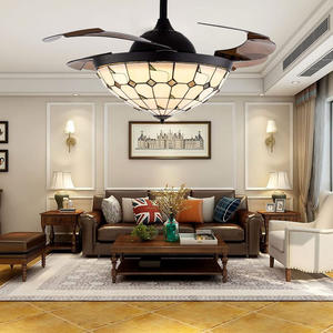 <span class=keywords><strong>Ventilateur</strong></span> de plafond de style HFBH de 42 pouces avec lumières LED à intensité variable, luminaire Fandelier, 4 pales rétractables inversées, vitrail <span class=keywords><strong>vintage</strong></span> - Product Image 5