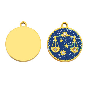HB0862 12 Dijes Redondos de Acero Inoxidable con Signos <span class=keywords><strong>del</strong></span> Zodíaco, Cielo Estrellado Azul, Esmalte y Circonitas Incrustadas para Joyería DIY - Product Image 5