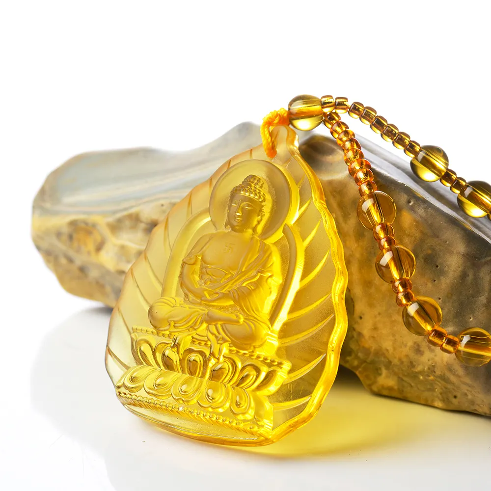New Colored Glazed Glass Amitabha Buddha Pendant Amulet Crystal Buddha Charms Tibetan Buddhism Religion Amulet Necklace Crystal