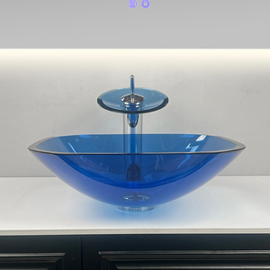 Lavabo de Sobremesa <span class=keywords><strong>Cuadrado</strong></span> de Vidrio Azul BOWEIYA, Lavabo para Baño de Hotel, Lavabo de Sobremesa Personalizado con Lavamanos Personalizado - Product Image 3