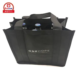 Durable Custom Reusable Promotional Strong Non Woven Fabrics Shopping Bag 4 Or 6 Wine Bottles Carry Package Tote Bags