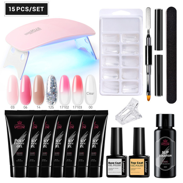 15ml Poly Gel Crystal Extension Gel Kit Long Lasting UV Nail Gel for Salon Use and DIY Beginner-friendly with UV Lamp