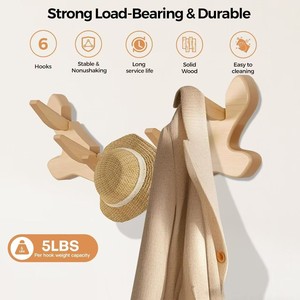 Perchero de pared de madera con diseño de asta de ciervo, estante de almacenamiento decorativo de madera maciza para sala de estar y dormitorio - Product Image 3
