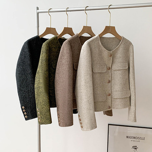 2023 Vòng Cổ Áo Ngắn Phong Cách Cashmere Áo Phụ Nữ Chính Hãng Cừu Lông Len Áo Khoác - Product Image 3