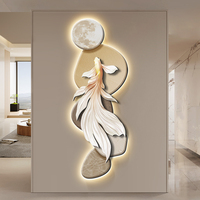 Décoration murale Koi avancée en tissu avec éclairage LED, art moderne, pour entrée, couloir, allée, mur lumineux suspendu, cadre en grès