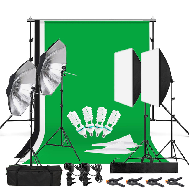 Photography Studio Set 2.6M X 3M Background Stand Green Screen Backdrop Softbox Umbrellas Bulbs Lighting Kit