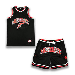 ชุดเสื้อบาสเก็ตบอลชุดบาสเก็ตบอลสำหรับเยาวชนปักลายสีดำ - Product Image 1