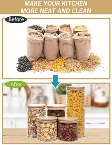 Venta CALIENTE Frascos de vidrio Frasco hermético con tapa de bambú Juego de 5 frascos de almacenamiento <span class=keywords><strong>para</strong></span> especias, espaguetis, café, cereales, té, etc. - Product Image 6