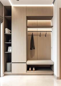 Meuble à chaussures intégré en bois massif de style européen, gain de place, avec tabouret, taille pratique pour l'entrée - Product Image 3