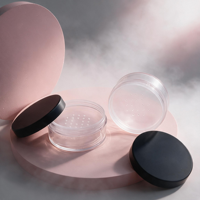 Pot vide rond transparent en plastique MINGLI de 50g pour poudre libre avec impression personnalisée, emballage cosmétique pour poudre de finition, couvercle noir