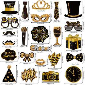 Accessoires <span class=keywords><strong>de</strong></span> photomaton à main sur le thème du Nouvel An 2026, noir et or, fournitures <span class=keywords><strong>de</strong></span> fête, célébration, papier, utilisation en intérieur - Product Image 3