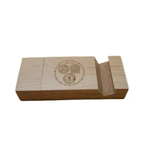 AiAude Factory Wholesale USB 16g 32g 64g Creative USB Gift Wood Custom Flash Drive Usb Flash Drives with Phone Stand