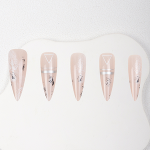 Venta al por mayor de fábrica: 24 uñas postizas de ABS de alta calidad, fáciles de usar, con líneas de mezcla en forma de estilete triangular. - Product Image 3