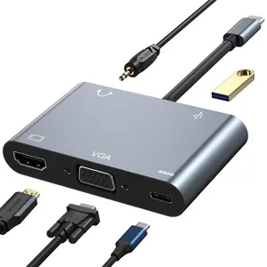 5 في 1 USB C محور نوع C إلى HDTV + VGA + USB 3.0 + الصوت ميناء PD شحن USB-C محور مهائي كابلات