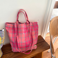 Mode sac à bandoulière à carreaux femmes polyvalent grande capacité sac à bandoulière extérieur vintage toile fourre-tout sac à provisions