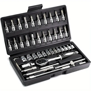 Jeu <span class=keywords><strong>de</strong></span> Clés à Douilles et Cliquet Métriques CR-V <span class=keywords><strong>de</strong></span> 46 Pièces, Carré 1/4 Pouce, Kit Mécanicien <span class=keywords><strong>de</strong></span> Réparation Automobile OEM, Combinaison en Boîte pour Manuel - Product Image 4