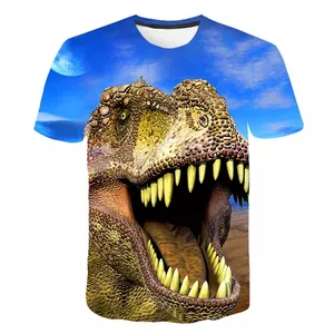 Camiseta de dinossauro de animais, venda quente de camiseta de dinossauro de estampa 3d, grande, de alta qualidade, personalizada, com logotipo dos desenhos animados, manga curta