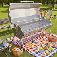 Rôtissoire pour barbecue en acier inoxydable de 25 watts, rôtissoire électrique portable moderne, pour l'extérieur, fenêtre d'observation avec hotte de 125 lb