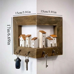 Perchero y organizador de llaves de pared rectangular multiusos para sala de estar, entrada y dormitorio - Product Image 3