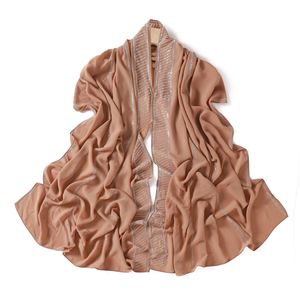 Hiyab Largo <span class=keywords><strong>de</strong></span> Chifón Sólido con Borde Cuadrado y Pedrería Premium, Pañuelo para la Cabeza, Bufanda, Chal para Mujer - Product Image 6