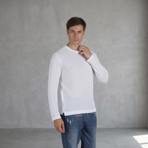 Suéter de Alta Calidad ODM, Fabricantes Italianos, Tejido Fino, Cuello Redondo, Algodón y Poliamida, Blanco, Sostenible, para Hombre, Manga Larga - Product Image 3