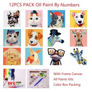 12PCS 1 Bộ thiết kế khác nhau người bạn bè mèo con chó ngựa vằn Hươu thú vị tự làm sơn bộ trẻ em sơn dầu bằng số - Product Image 2