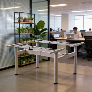 Height Adjustable Desk Frame Round Tube Metal Electric Standing Desk Base Double Seat Office <b>Workstation</b> Minimalist Design - Product Image 1