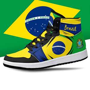 Dark Green and <strong>Yellow</strong> Footwear Brazil Flag High Tops Over Fear Luxury Design Boy Sneakers Running <strong>Shoes</strong> Custom Ball Sport - Product Image 2