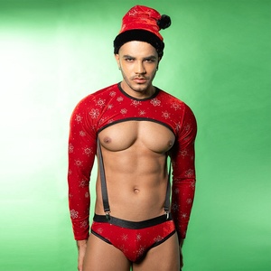 Costume de Noël <span class=keywords><strong>sexy</strong></span> en velours rouge de haute qualité pour hommes, sous-vêtements <span class=keywords><strong>sexy</strong></span> en gros - Product Image 5