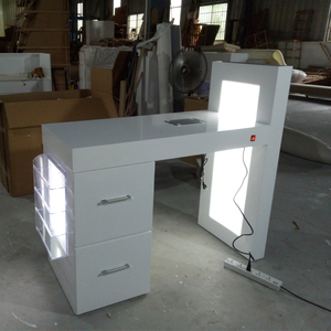 Table de manucure blanche, Style <span class=keywords><strong>nord</strong></span> européen moderne, avec tiroirs lumineux led, pour magasin de Spa et ongles, nouvelle collection, usine - Product Image 4