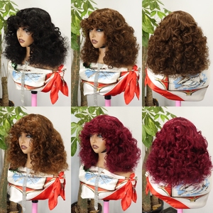 Perruques en <span class=keywords><strong>cheveux</strong></span> humains bouclés lâches de 18 pouces avec frange, densité 250 %, prêtes à porter, fabriquées à la machine, sans colle, pour femmes - Product Image 6