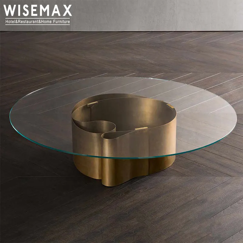 WISEMAX MÖBEL Moderne Salon möbel einfaches Design runde Glas tischplatte mit Tee tisch auf Metall basis für Wohnzimmer