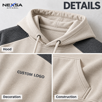 Sweat-shirts et sweats à capuche pour hommes en coton biologique bordeaux à manches raglan, personnalisables avec étiquette privée, motif graphique lettres sur coutures contrastées, style streetwear décontracté