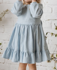 Vestito a sirena con pieghe per bambina a maniche lunghe con maniche lunghe blu cielo - Product Image 2