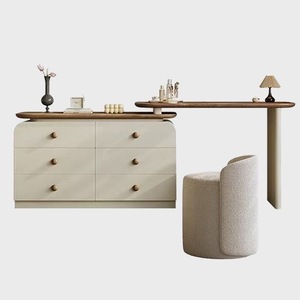 Tavolo da <span class=keywords><strong>Toeletta</strong></span> Vintage in Legno Massello Color Crema, Cassettiera Moderna Semplice Color Noce, Tavolo da <span class=keywords><strong>Trucco</strong></span> con Cassetti per Camera da Letto - Product Image 6