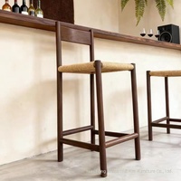 Massiver Ulmenholz-Barhocker mit Vintage-Rückenlehne für Gewerbliche Nutzung in Kaffee- und Milchtee-Läden, Rustikales Mid-Century-Design