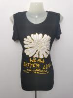 T-shirt décontracté d'été pour femme à épaules dénudées, col rond, imprimé strass, avec pierres de cristal – Vente en gros directe usine à prix bas