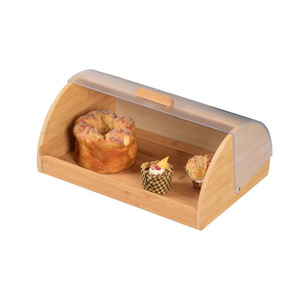 Caja de almacenamiento de pan de bambú con tapa de plástico, contenedor rectangular para pan de cocina para uso doméstico - Product Image 4